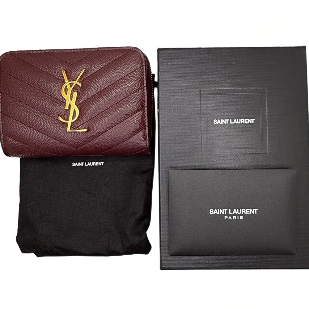 YSL Cassandre Matalesse Oxblood Zip Wallet